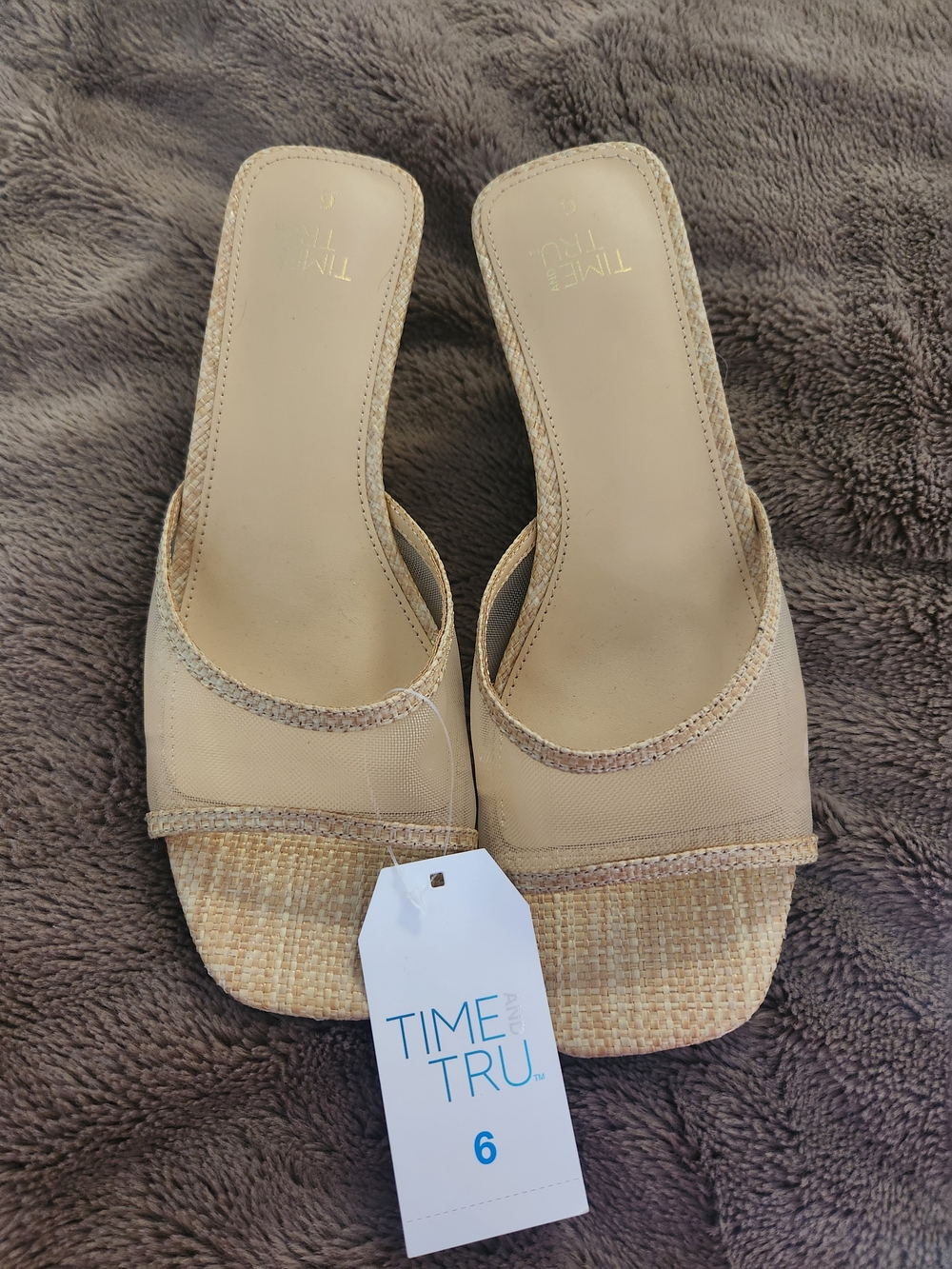 Time and Tru Neutral Beige Wedge Slide Sandals for Women
